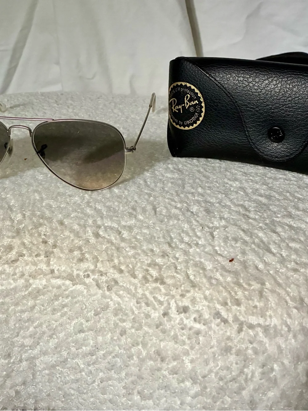 Ray-Ban Silver Frame Sunglasses with Purple-Brown Gradient Lenses